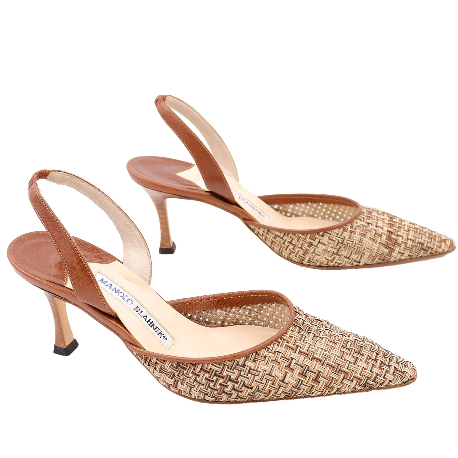 2000s Manolo Blahnik Woven Leather Carolyne Slingback Shoes