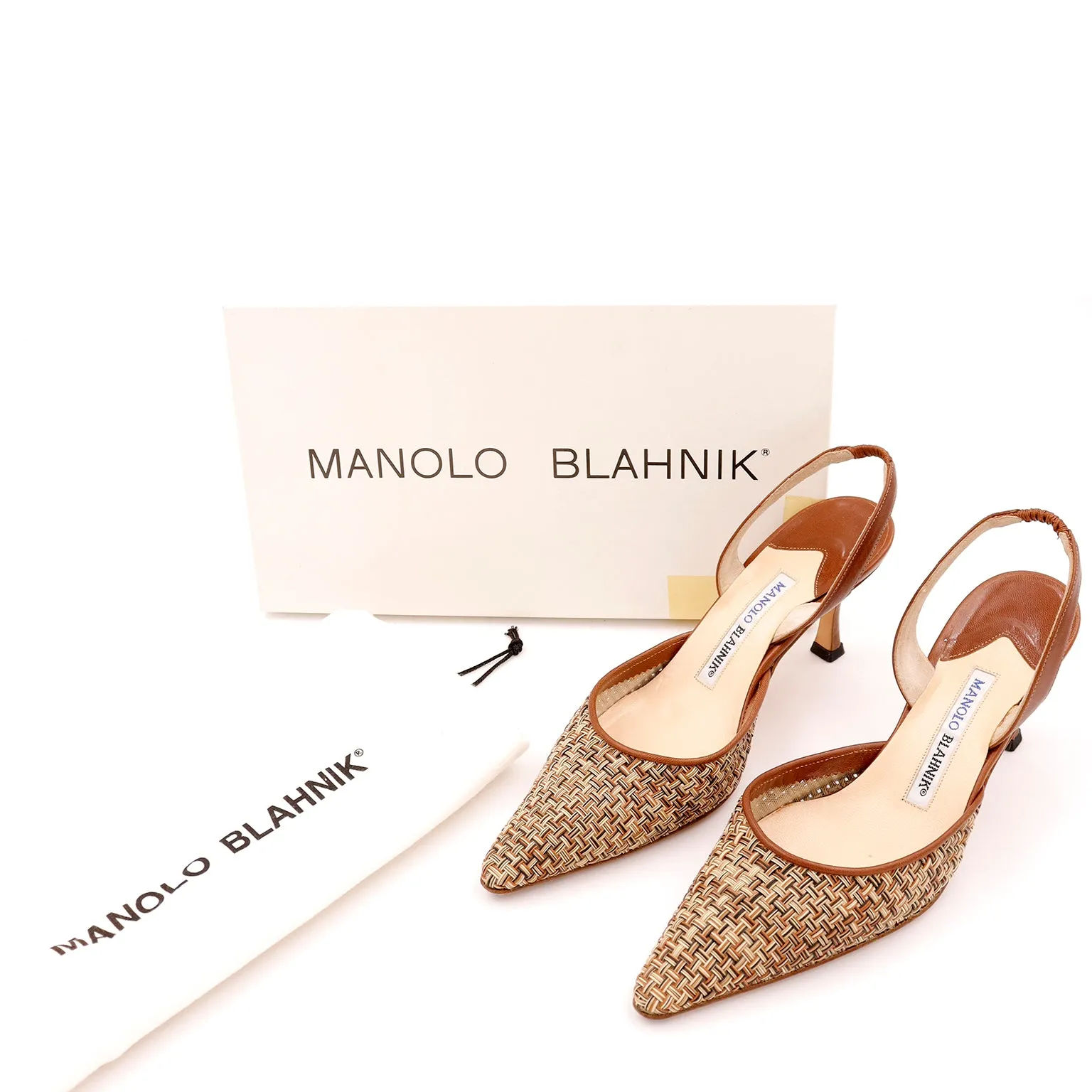 2000s Manolo Blahnik Woven Leather Carolyne Slingback Shoes