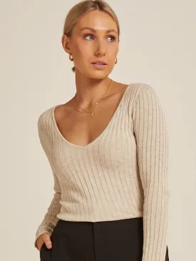 Adela V neck Top - Oatmeal