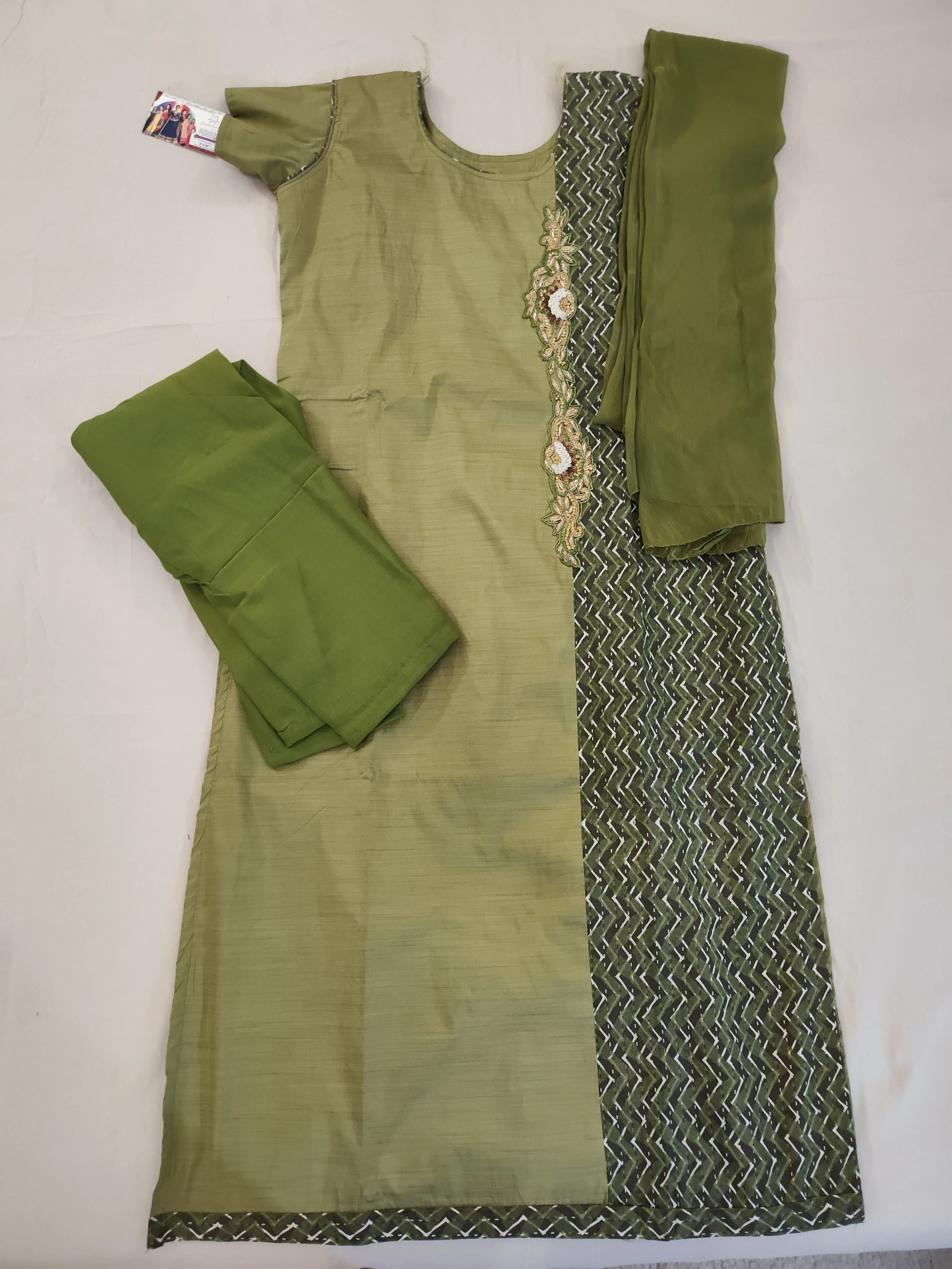 Beautiful Green Kurti With Bottom And Dupatta