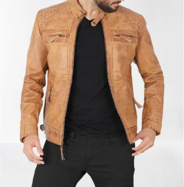 Bespoke Men Tan Pure Leather Fashion Jacket Biker Racer Jackets, Leather Apparel