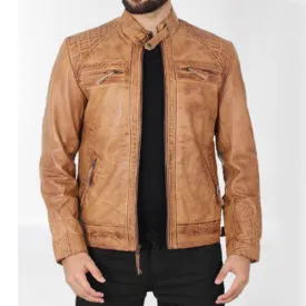 Bespoke Men Tan Pure Leather Fashion Jacket Biker Racer Jackets, Leather Apparel