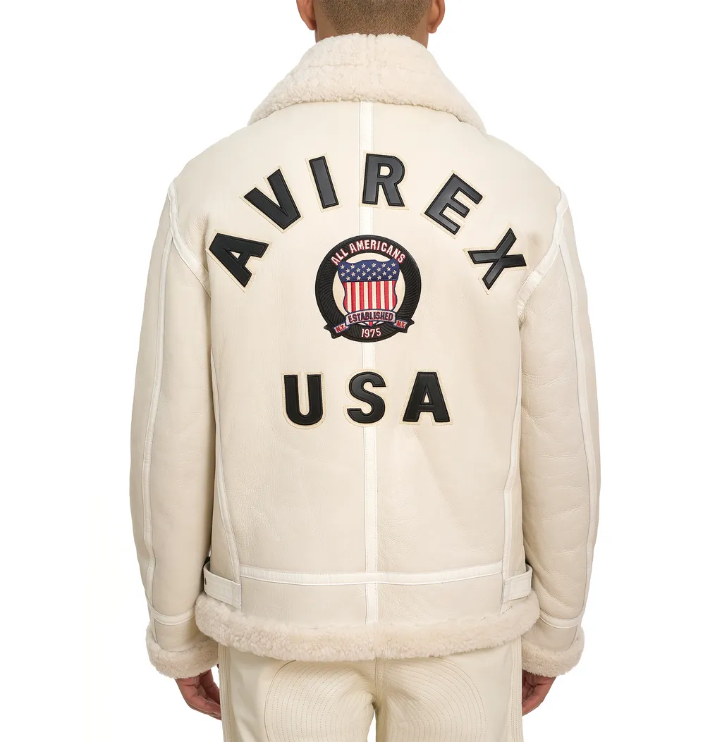 Buy Best Winter Avirex B3 Bomber Shearling Snow White Leather Jackets For Sale Mens