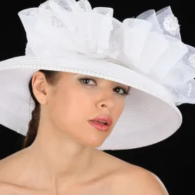 BW9035-White ladies Straw with horsehair and rhinestones