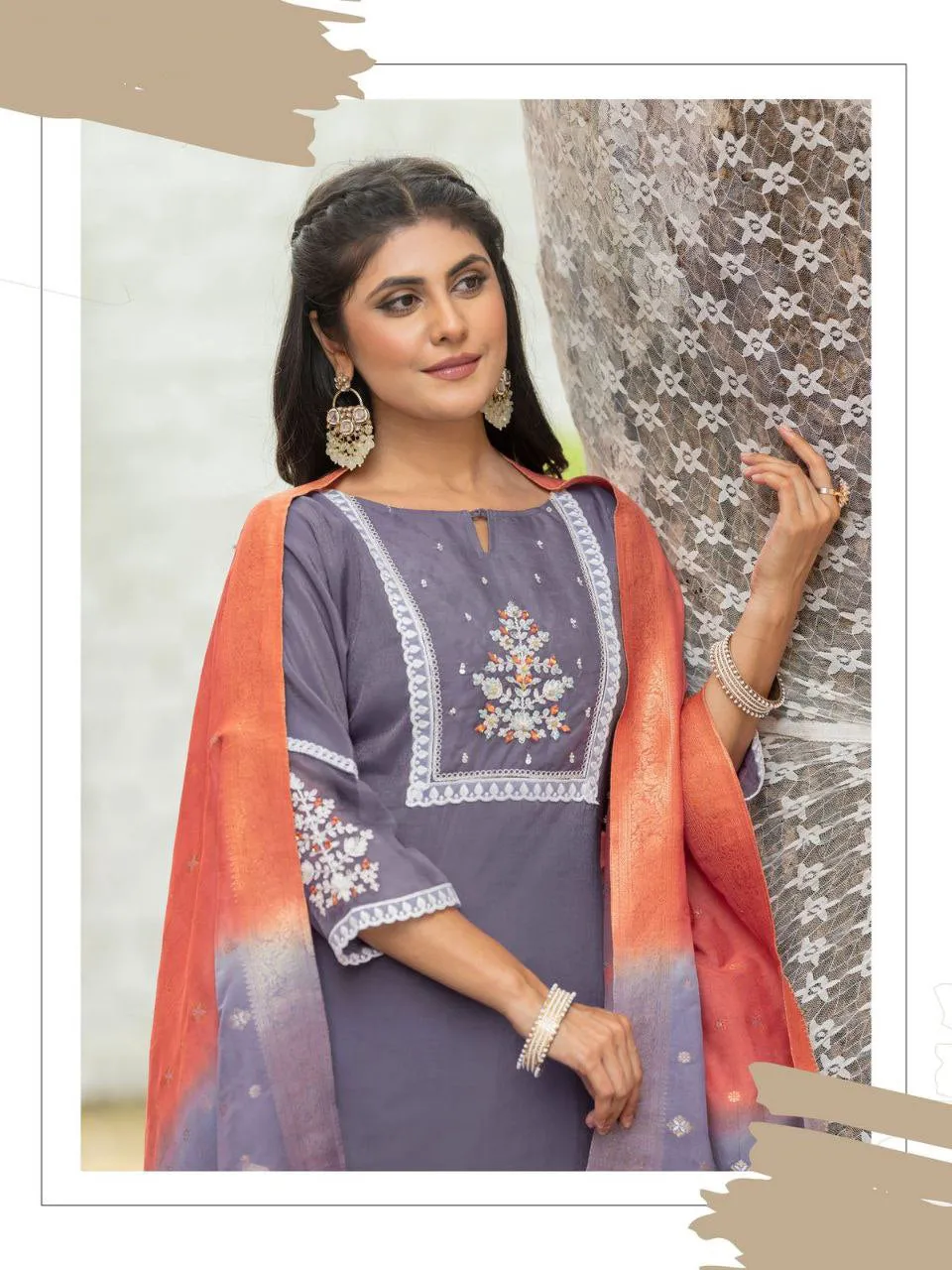 Charming Grey Colored Simmer Thread And Hand Work Salwar Suits For Women