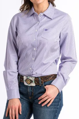 Cinch Ladies Tencel Purple and White Stripe Button Up Shirt - MSW9164087