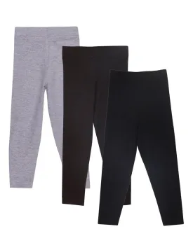 Combo of 3 Girls Full Length Leggings-Black, Brown and Grey