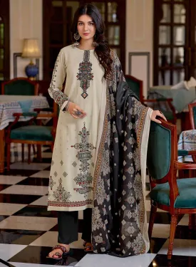 Cream Unstitched Cambric Cotton Suit Dress Material with Embroidery