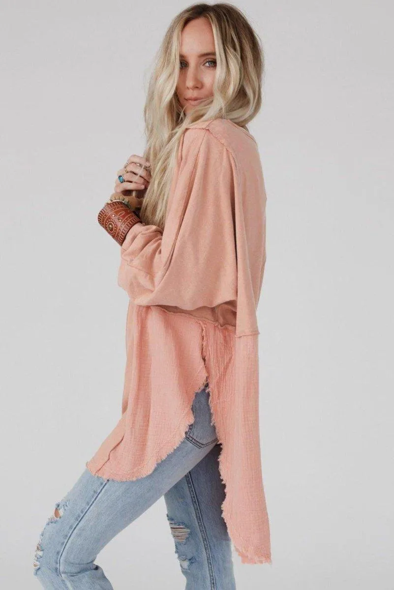 Crinkle Splicing Fringe Oversized Blouse