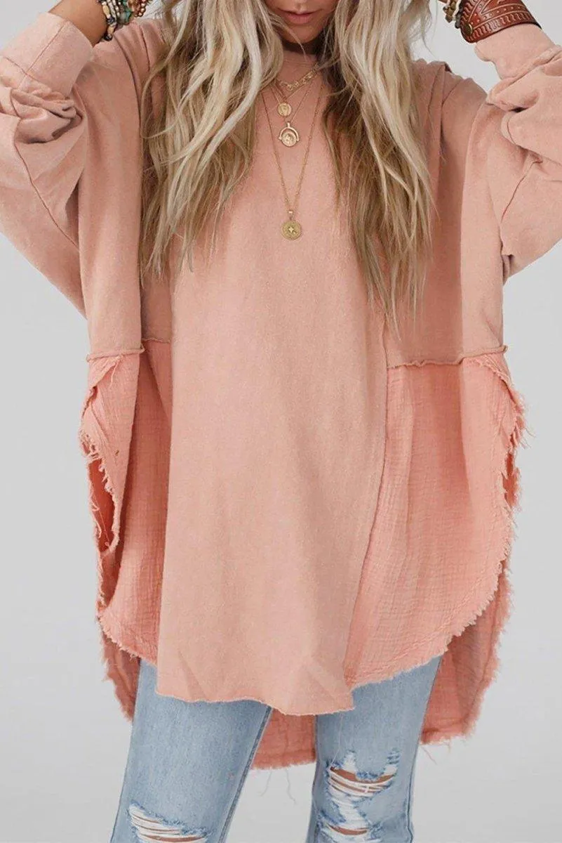 Crinkle Splicing Fringe Oversized Blouse