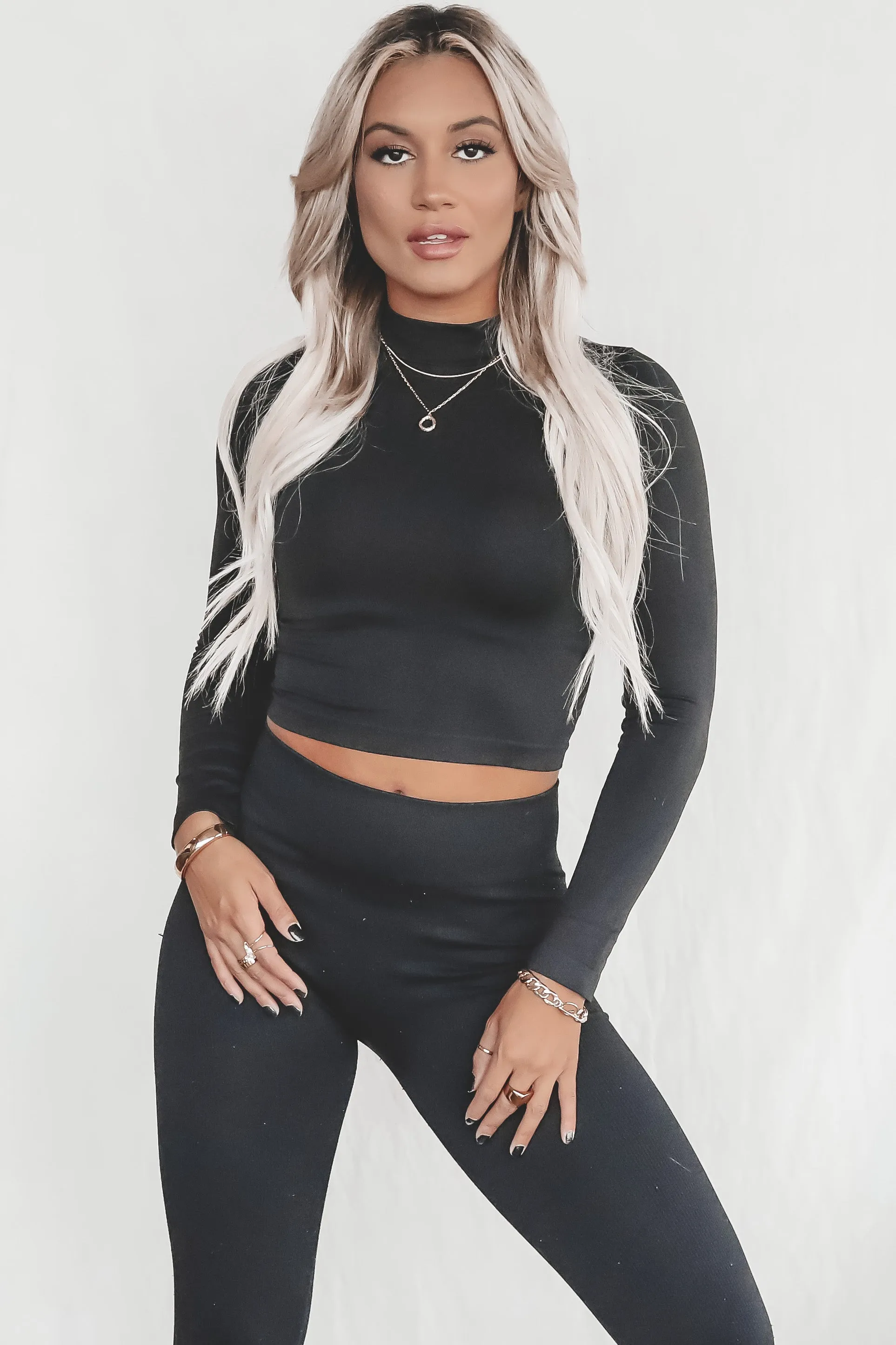 DEAL Just Here To Hang Black Long Sleeve Mock Neck Top