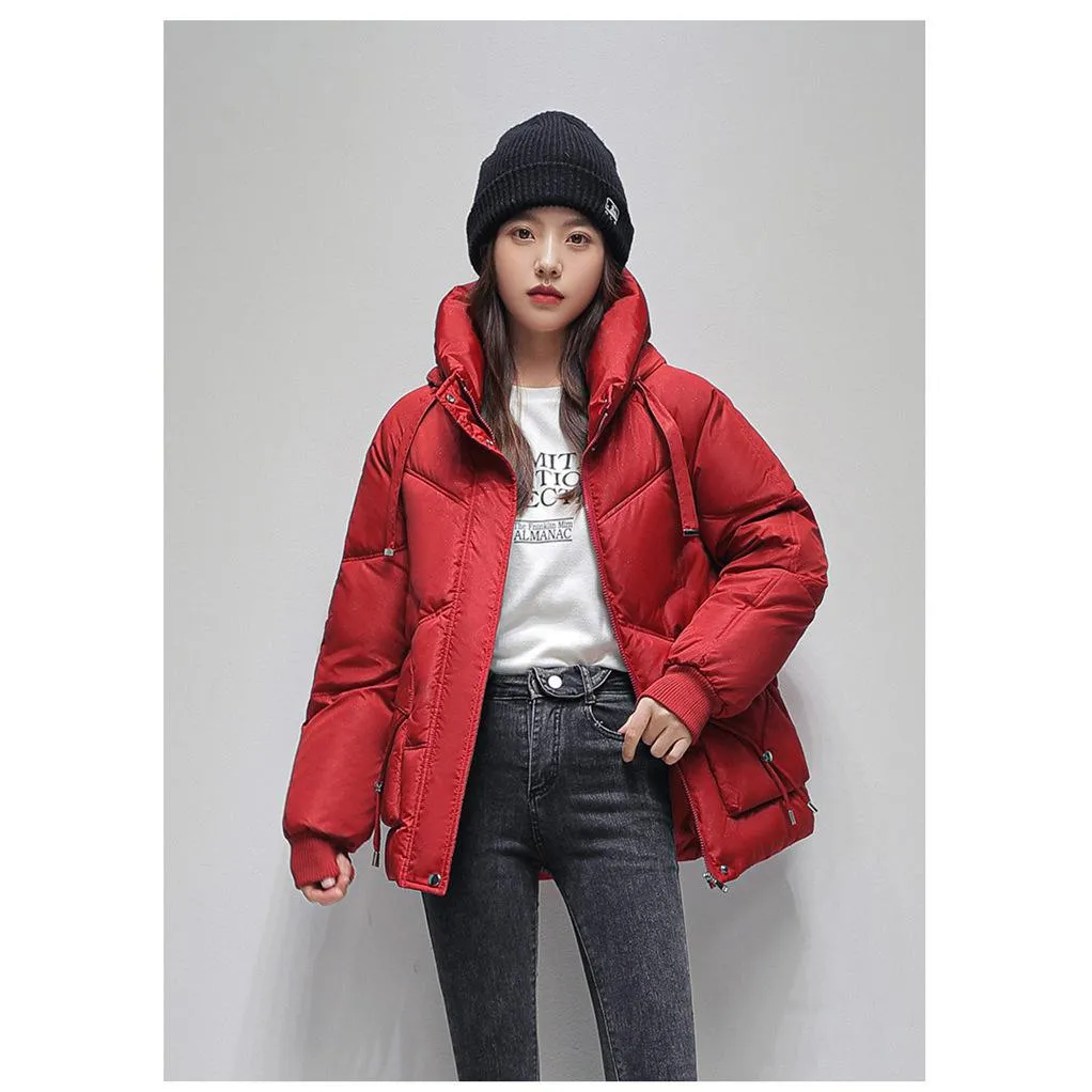 Drawstring Zip-Up Cropped Puffer Jacket