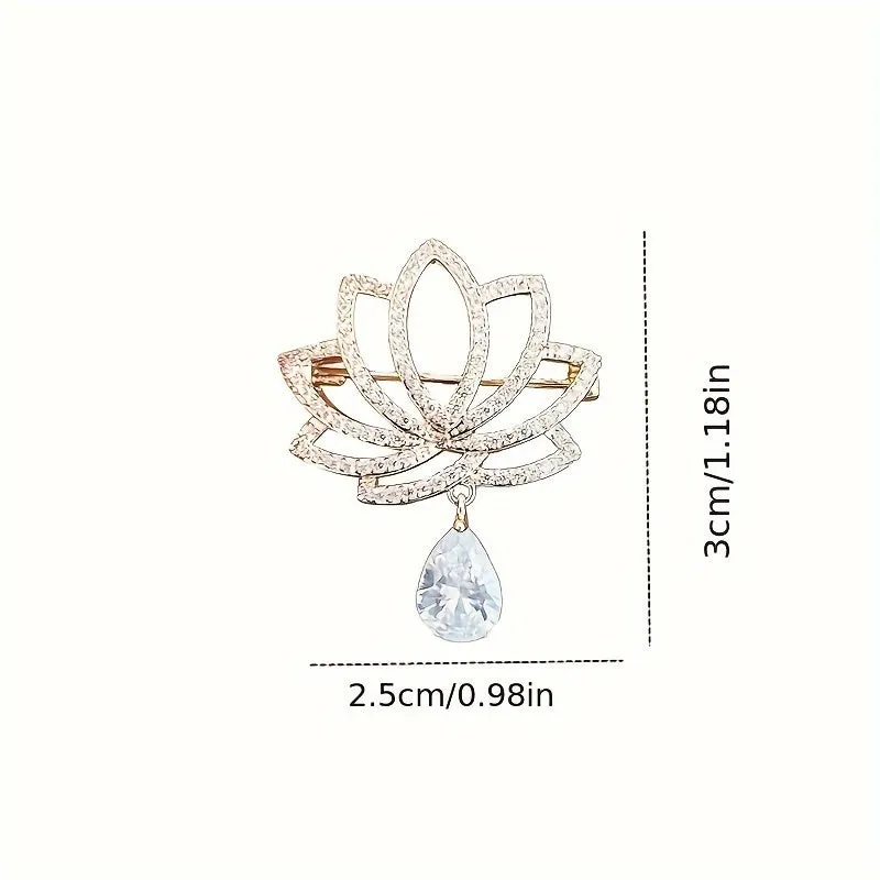 Elegant Lotus Rhinestone Brooch for Womens Clothing Accessories