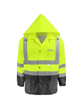 FrogWear® HV High-Visibility Yellow/Green Polyurethane Coated 150D Oxford Polyester Rain Jacket - GLO-1500