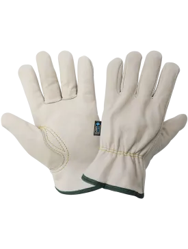 Global Glove Cowhide Leather Insulated Driver Style Retail-Tagged Gloves - Beige