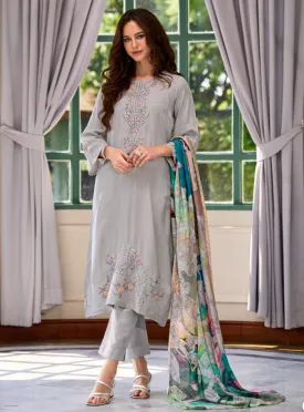 Grey Unstitched Muslin Silk Suit Dress Material for Women