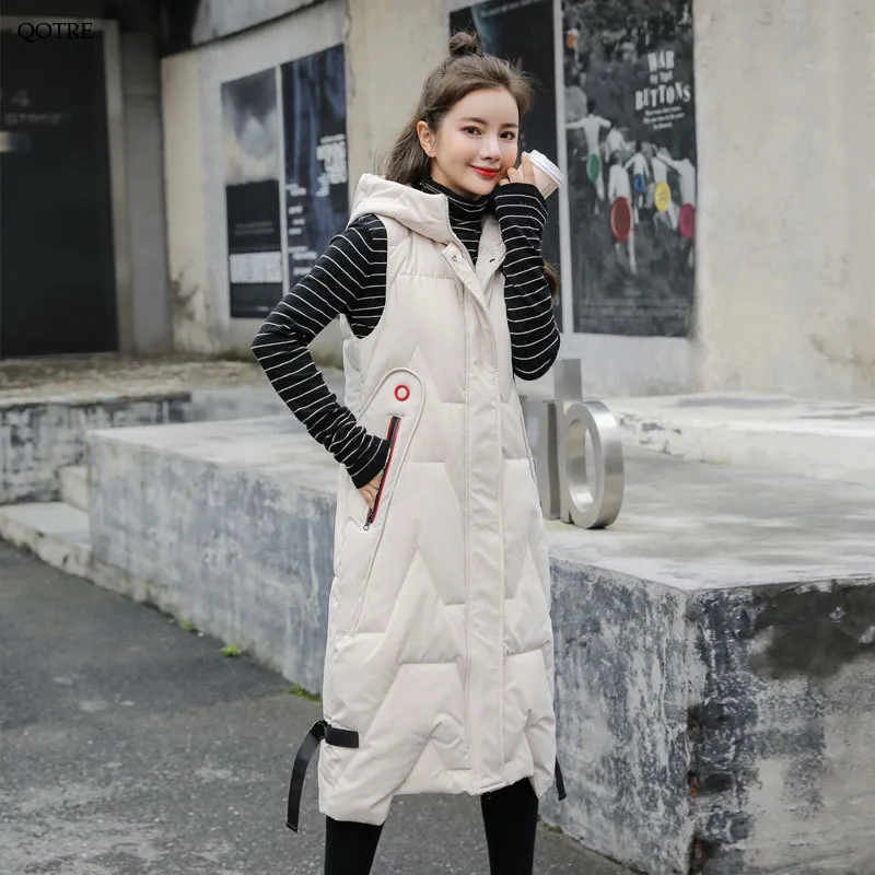 Hooded Knee-Length Puffer Coat Vest