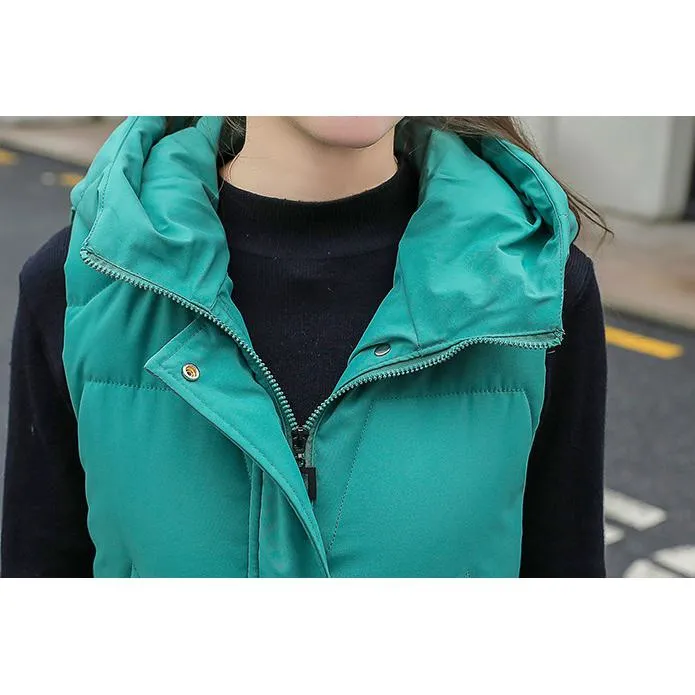 Hooded Knee-Length Puffer Coat Vest