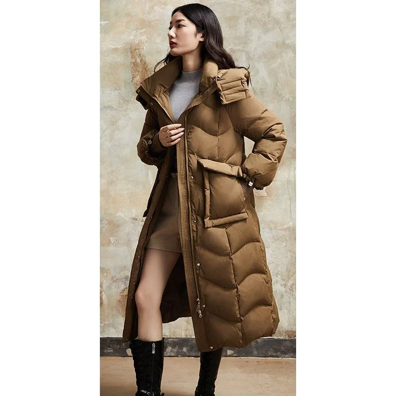 Hooded Simplicity Calf-Length Down Coat