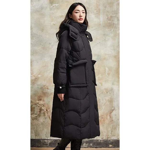 Hooded Simplicity Calf-Length Down Coat