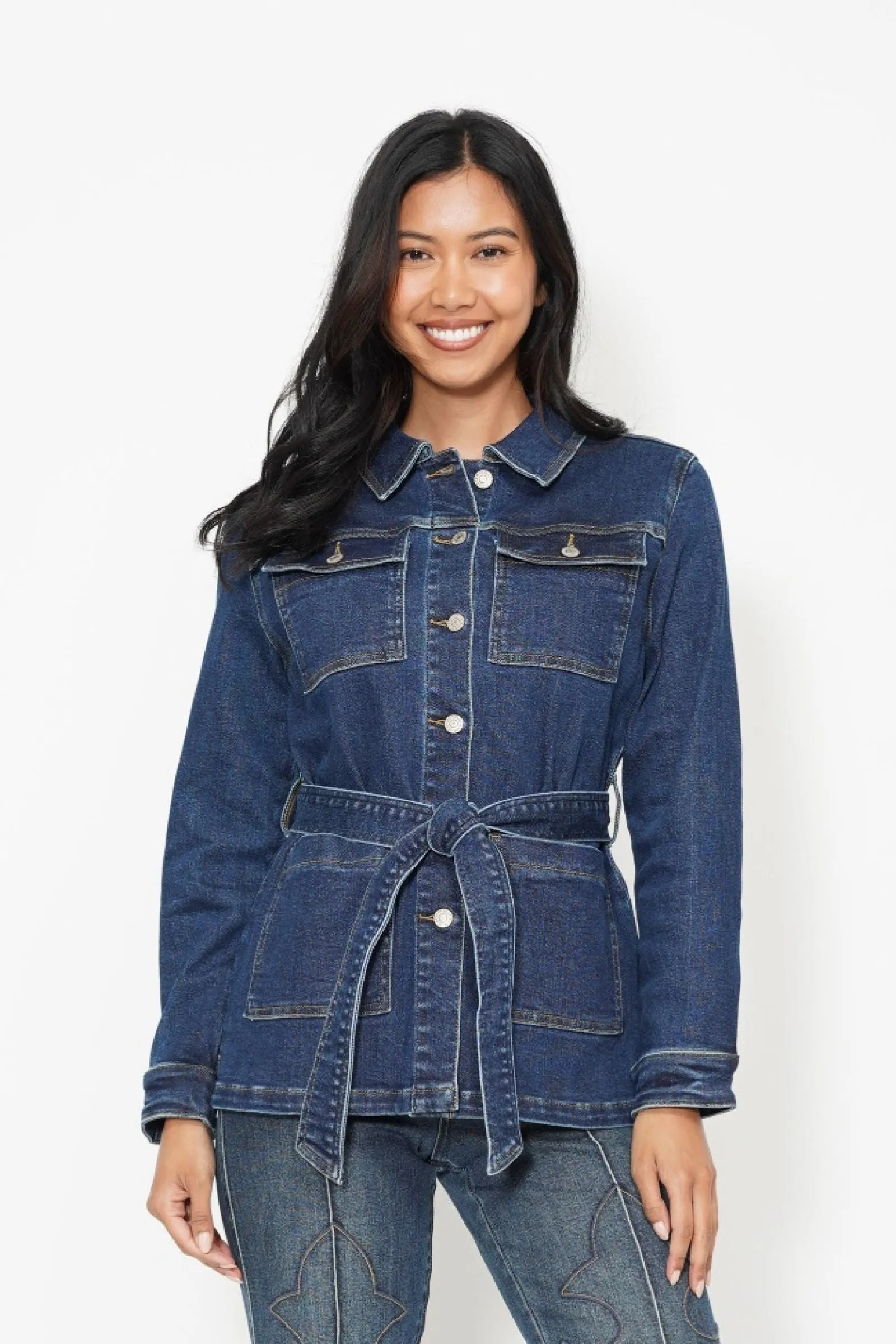 Judy Blue Mid Length Denim Utility Side Slit Jacket 7876