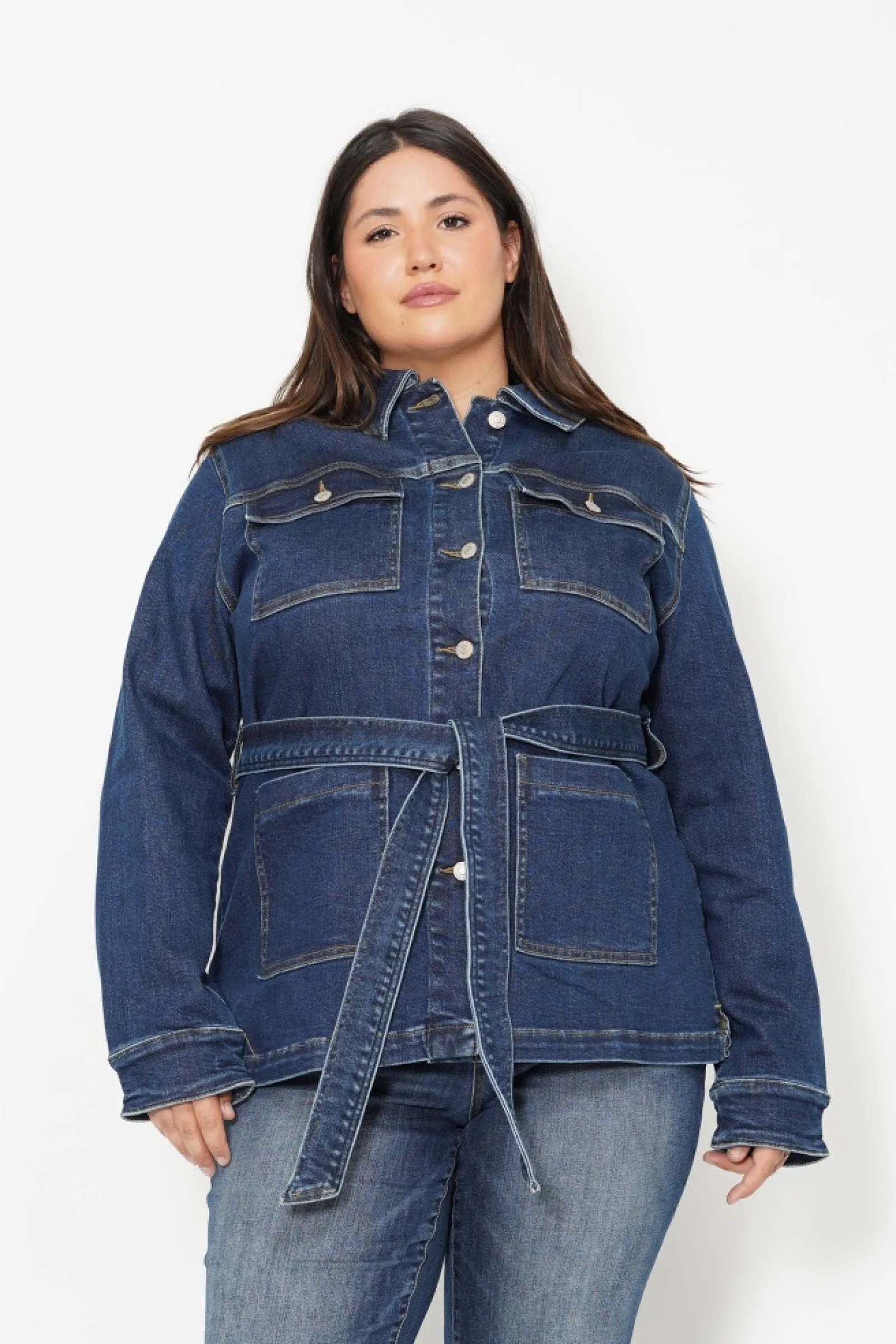 Judy Blue Mid Length Denim Utility Side Slit Jacket 7876