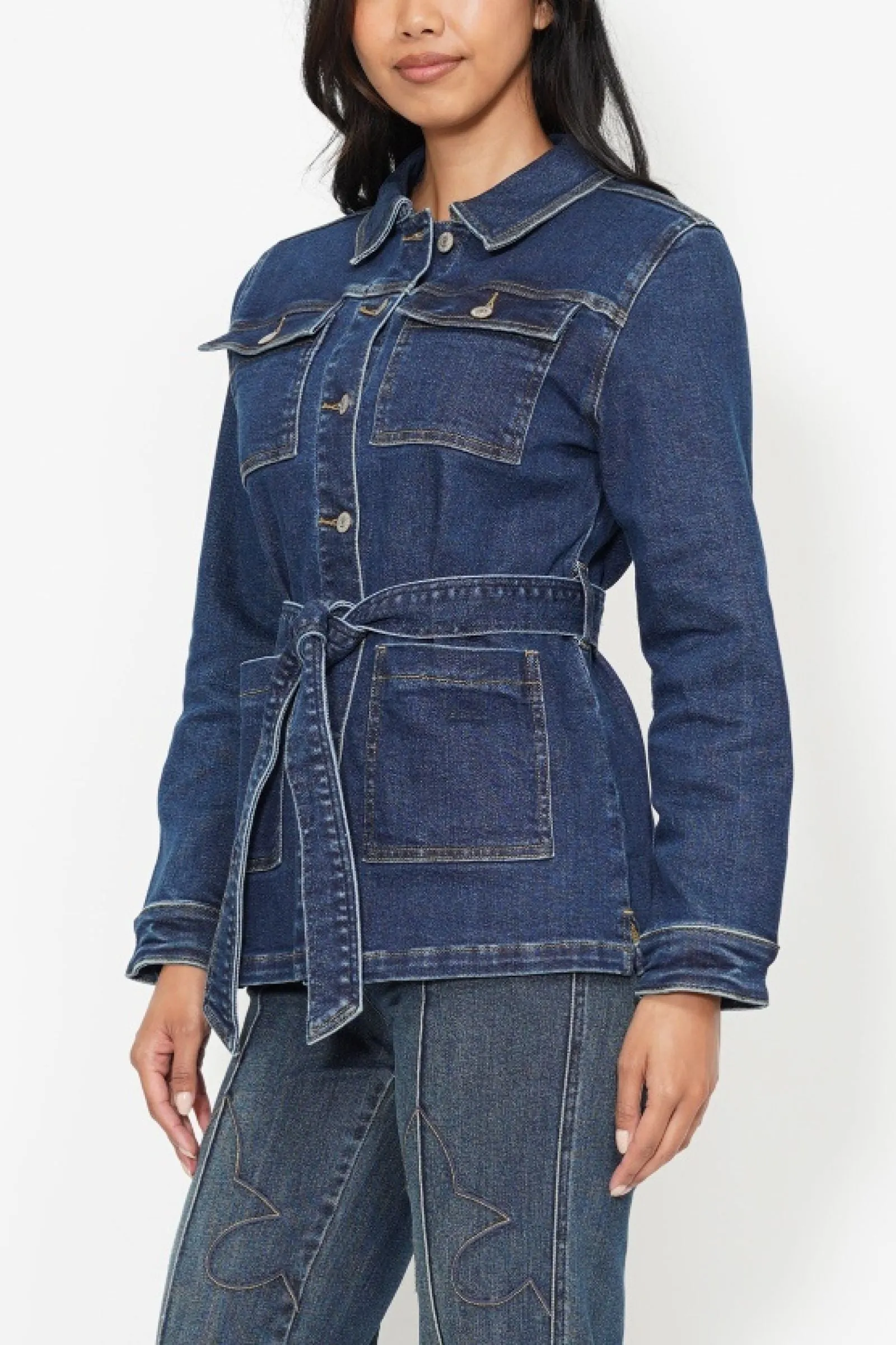 Judy Blue Mid Length Denim Utility Side Slit Jacket 7876