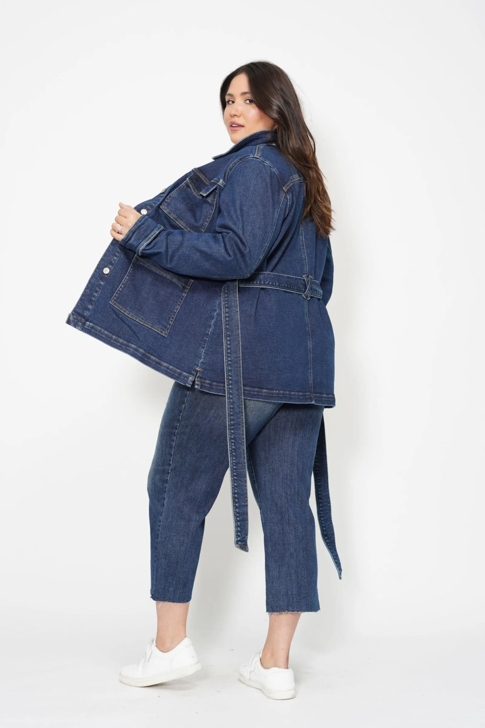 Judy Blue Mid Length Denim Utility Side Slit Jacket 7876