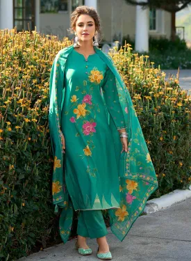 Kilory Pure Muslin Green Unstitched Suit Dress Material for Women