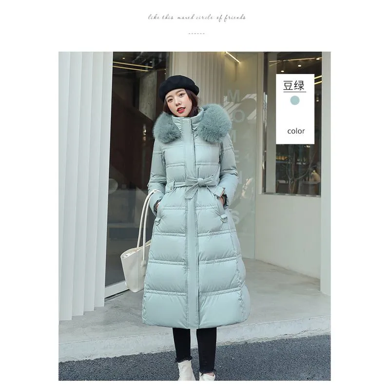 Knee-Length Thickened Fur Collar Puffer Coat