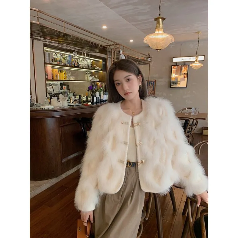 Light Elastic Cropped Faux Fur Coat