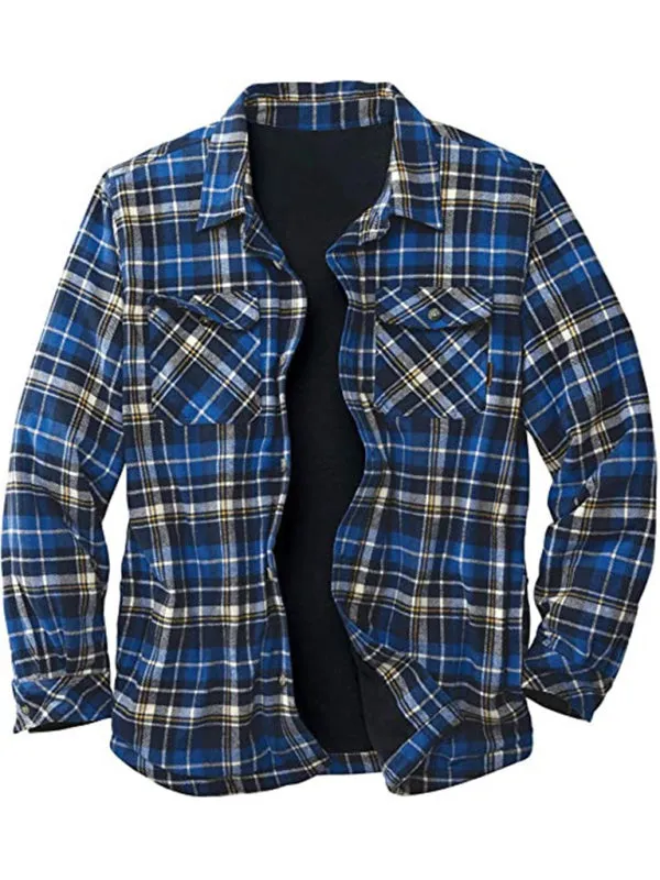 Long Sleeve Lapel Lapel Plaid Fleece Shirt Men's Jacket