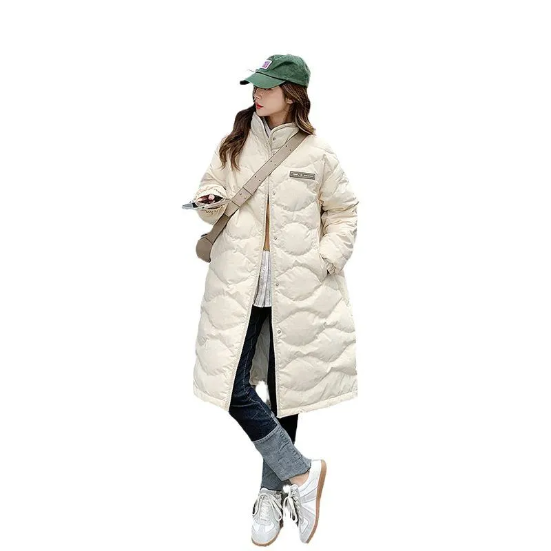 Loose Fit Knee-Length Stand-Up Collar Lightweight Puffer Coat