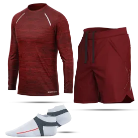 Men's Burgundy T-Shirt, Sports Shorts & Socks Set