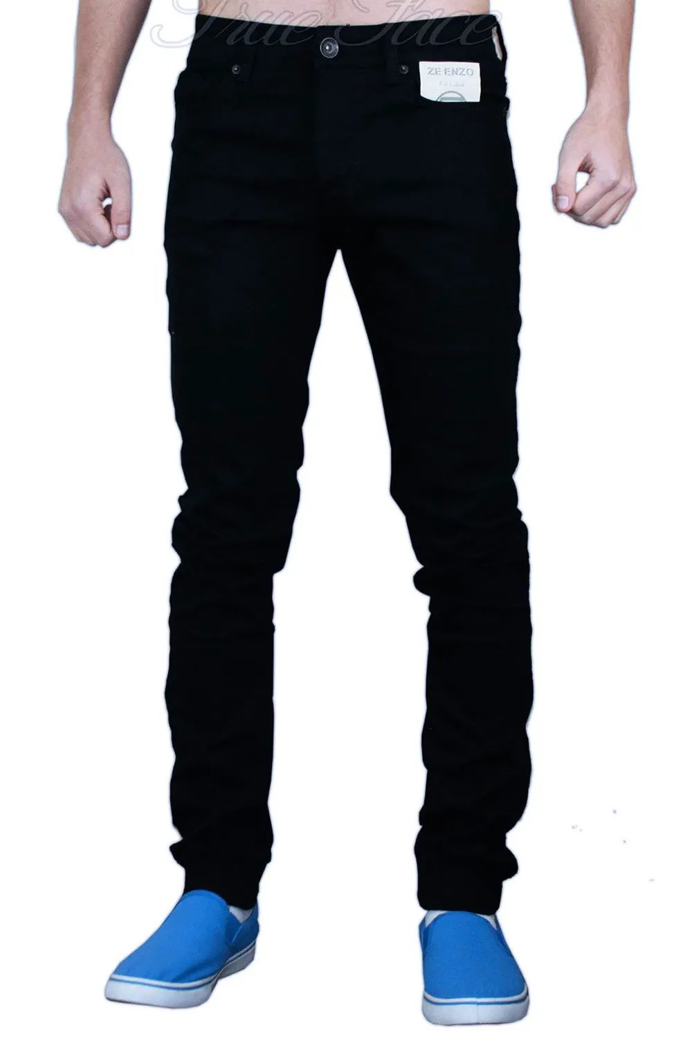 Mens Stretch Cuffed Skinny Slim Fit Jeans