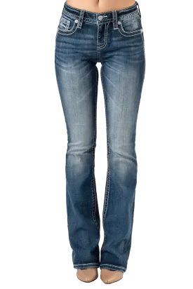 Miss Me Women's Geometric Braid Cross Stitch Bootcut Denim