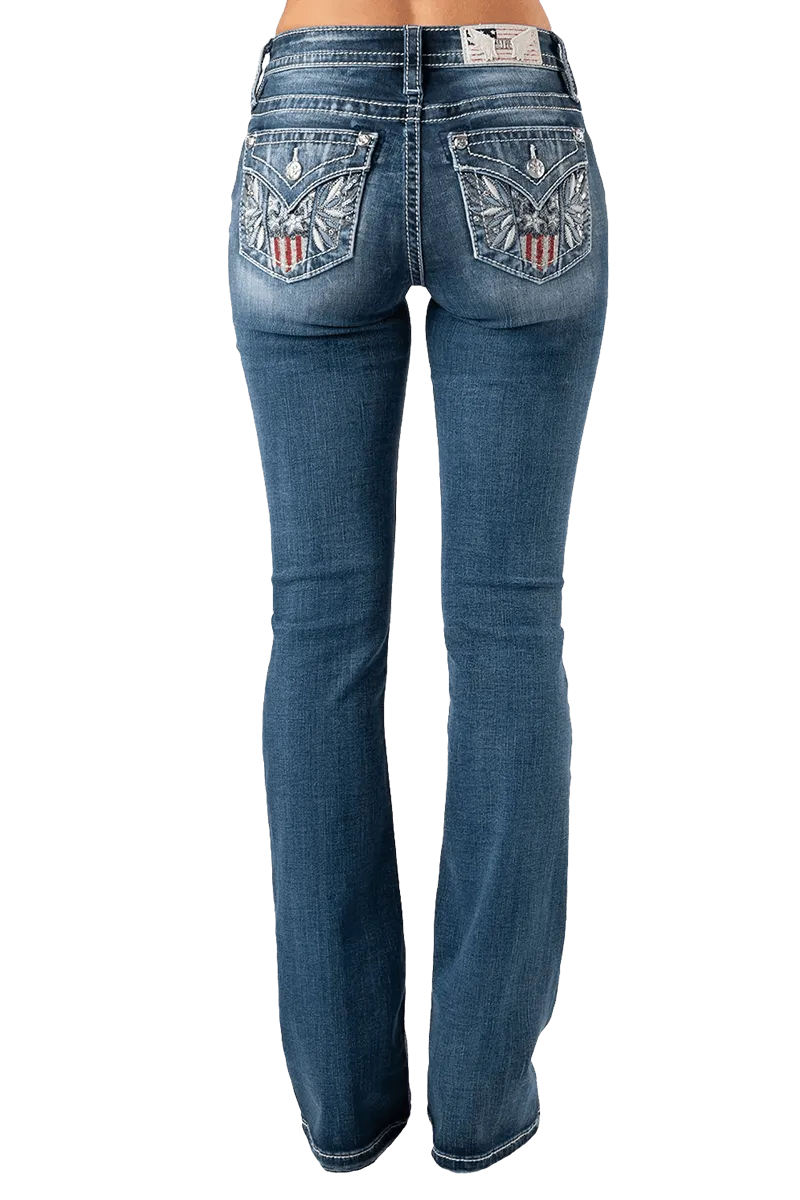 Miss Me Women's Geometric Braid Cross Stitch Bootcut Denim