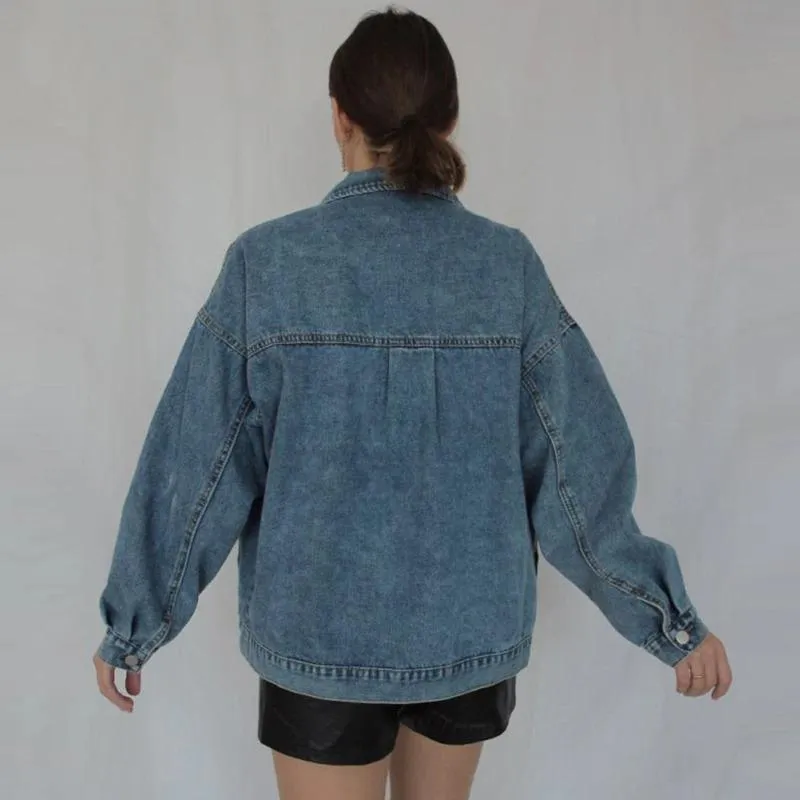 Oversized Jeans Denim Jackets for Women Solid Casual Women Jean Jacket