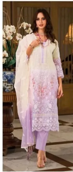 Pretty Lavender Color Organza Embroidery Salwar Suits With Dupatta