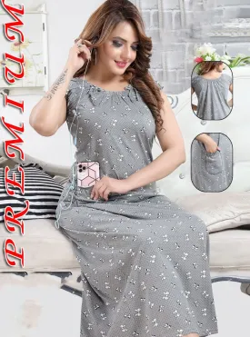 Pure Cotton Printed Grey Nighty Nightwear for Woman