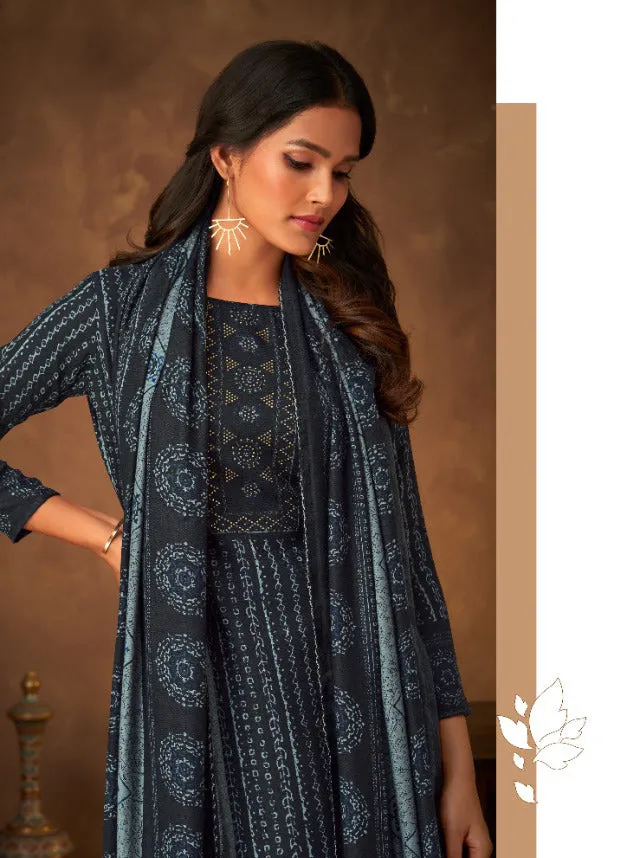 Pure Pashmina Printed Blue Winter Unstitched Salwar Suit