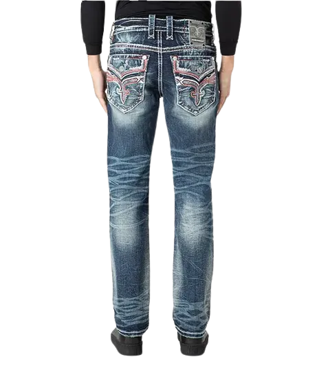 Rock Revival Men's Grady Straight Leg Eagle Head Denim Jeans