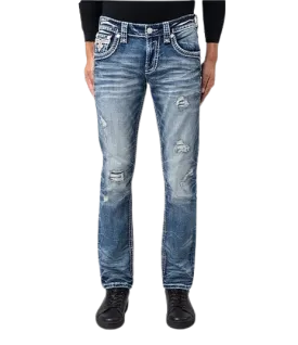 Rock Revival Men's Wylie Straight Leg Distressed Jeans