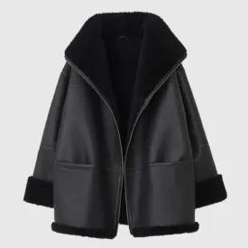 Shop Best Women B3 RAF Aviator Black Styled Sheepskin Shearling Leather Jacket