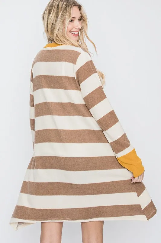 TEEK - Open Front Striped Draped Cardigan