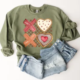 Valentine's Day XOXO Women's Heavy Blend™ Crewneck Sweatshirt Pastel Valentine Cookies on a Green Pullover or T-Shirt Watercolor Cookies